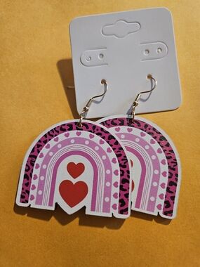 Kids Pink Rainbow Heart Dangle Earrings